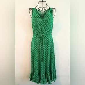 London Times Women's Geometric Retro Preppy Green&White Sleeveless Dress Size 4
